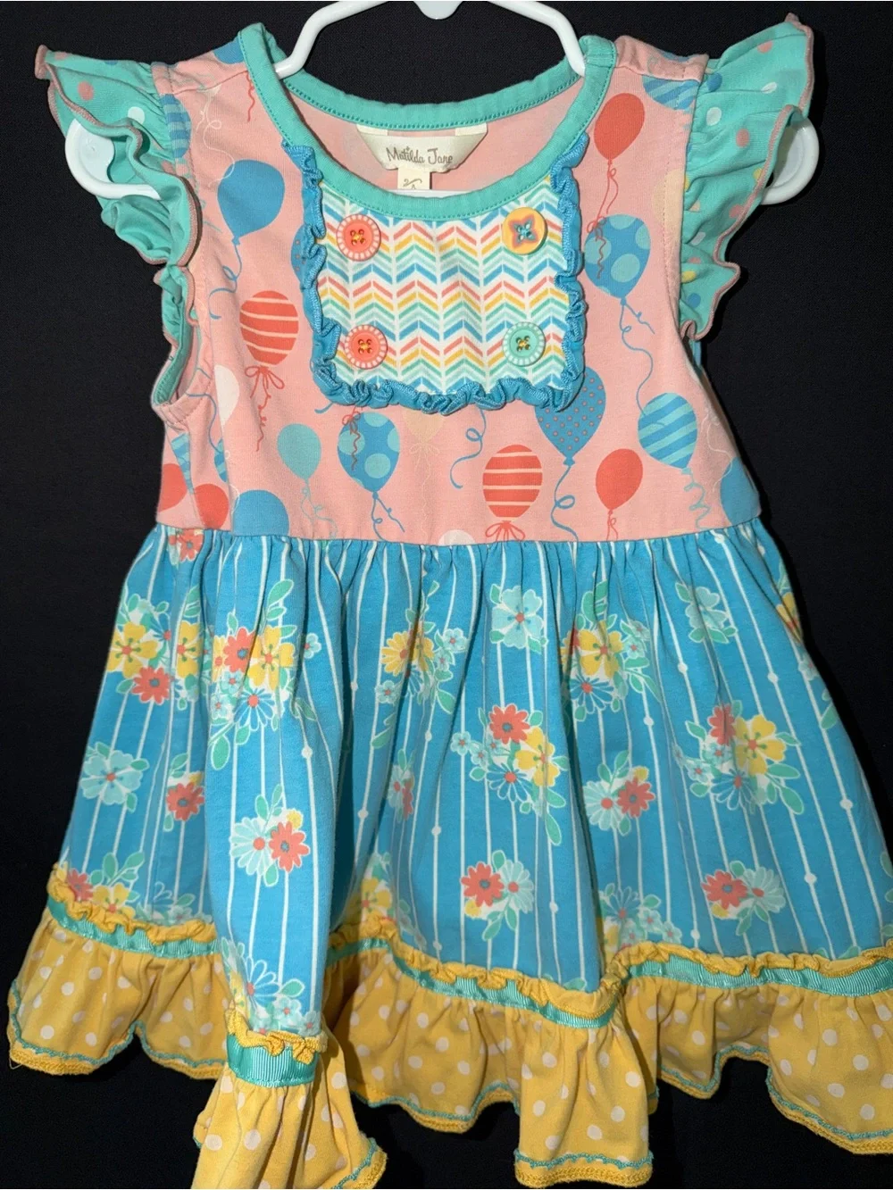 Matilda Jane Balloon & Floral Ruffle Dress - Pink, Blue & Yellow
